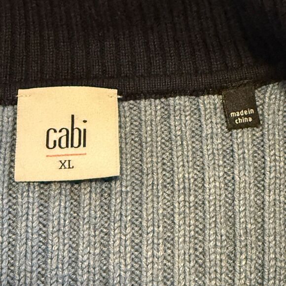 Cabi Style 3703 Knit Sweater Jacket Cardigan XL Navy Tan Colorblock Button Front - Picture 6 of 9
